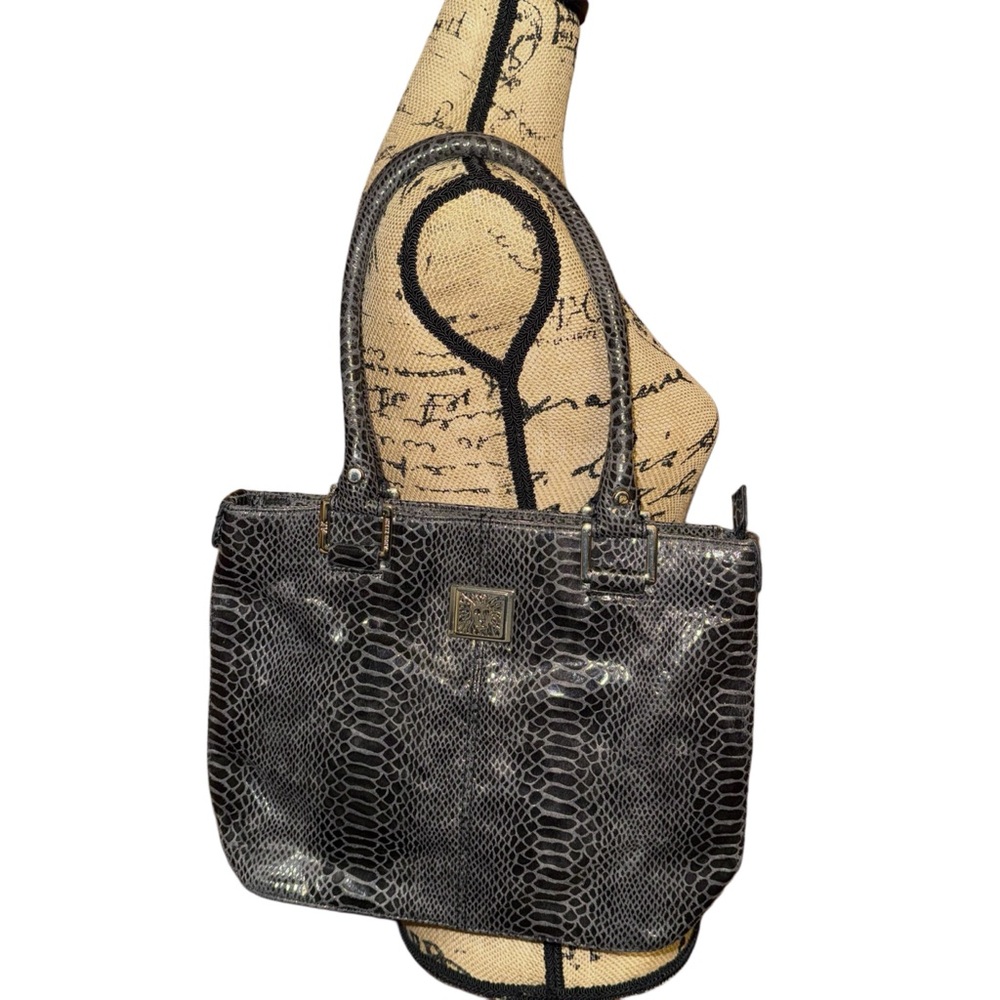 Anne Klein Black & Gray Faux Snakeskin Tote Bag